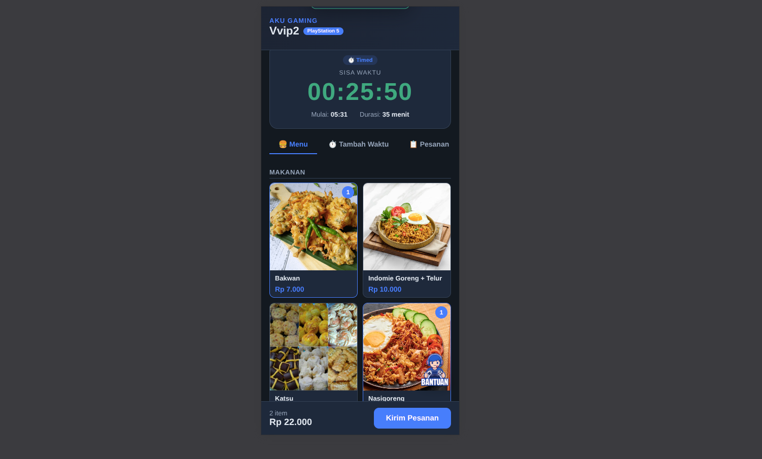 Menu QR di HP pelanggan